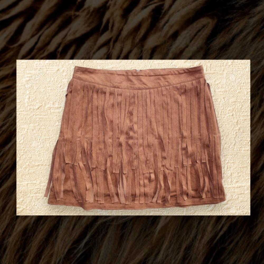 Brown Fringed Faux Suede Cowgirl Mini Skirt